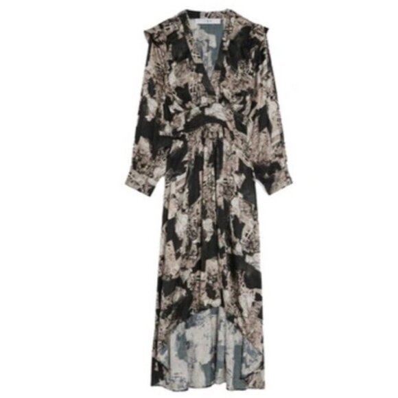 IRO Dress Sz 34 FR /US 2 Maxi Midi Black Beige abstract high low Designer Luxury - Picture 4 of 14